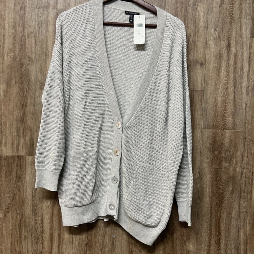 NWT Eileen Fisher Organic Cotton Boyfriend Cardigan in Moon
